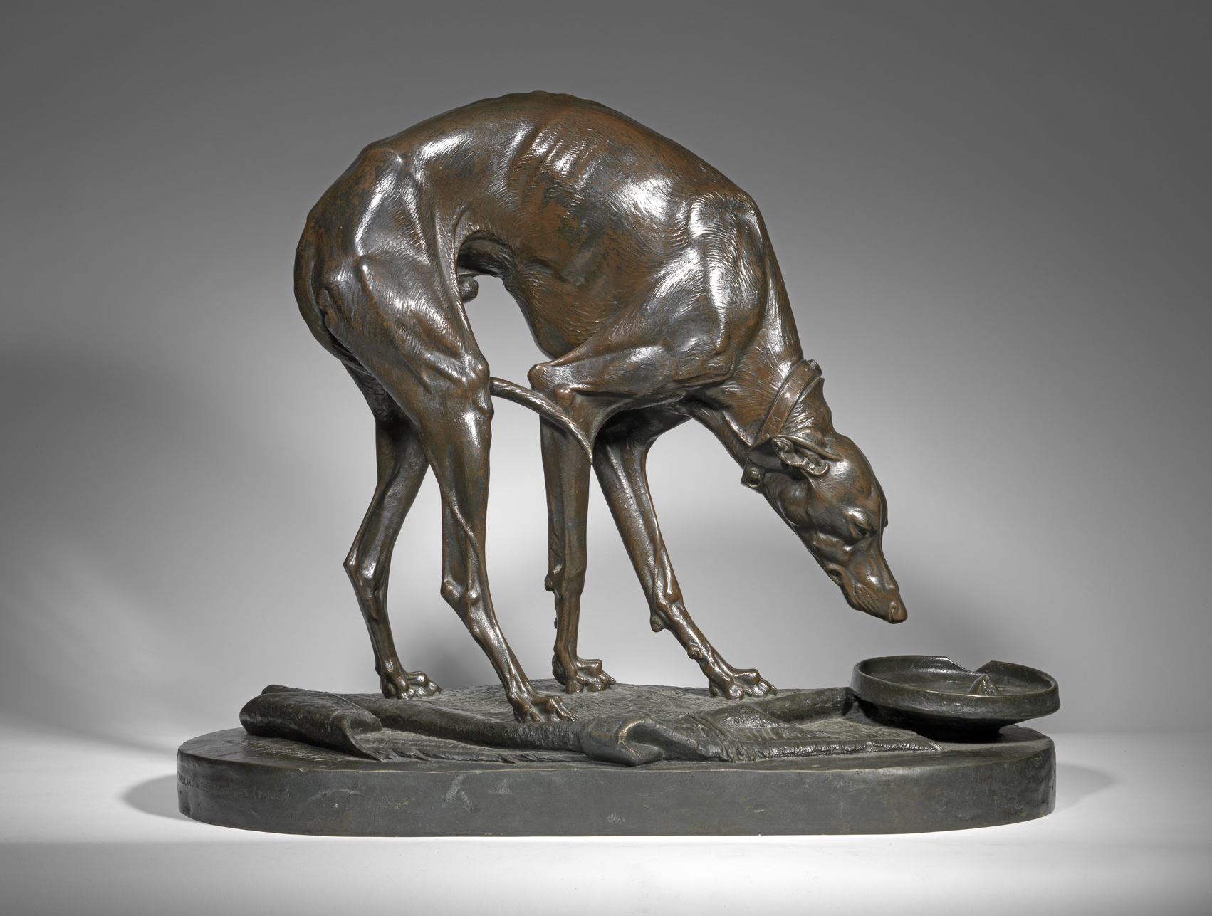 Whippet drinking from a Bowl, life-size, c.1880