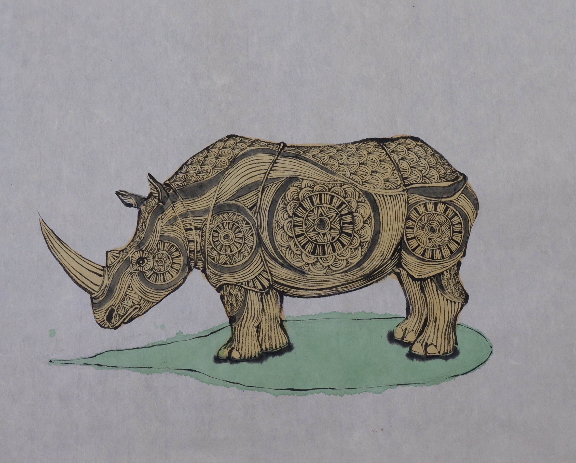 Yellow Rhino, ink drawing