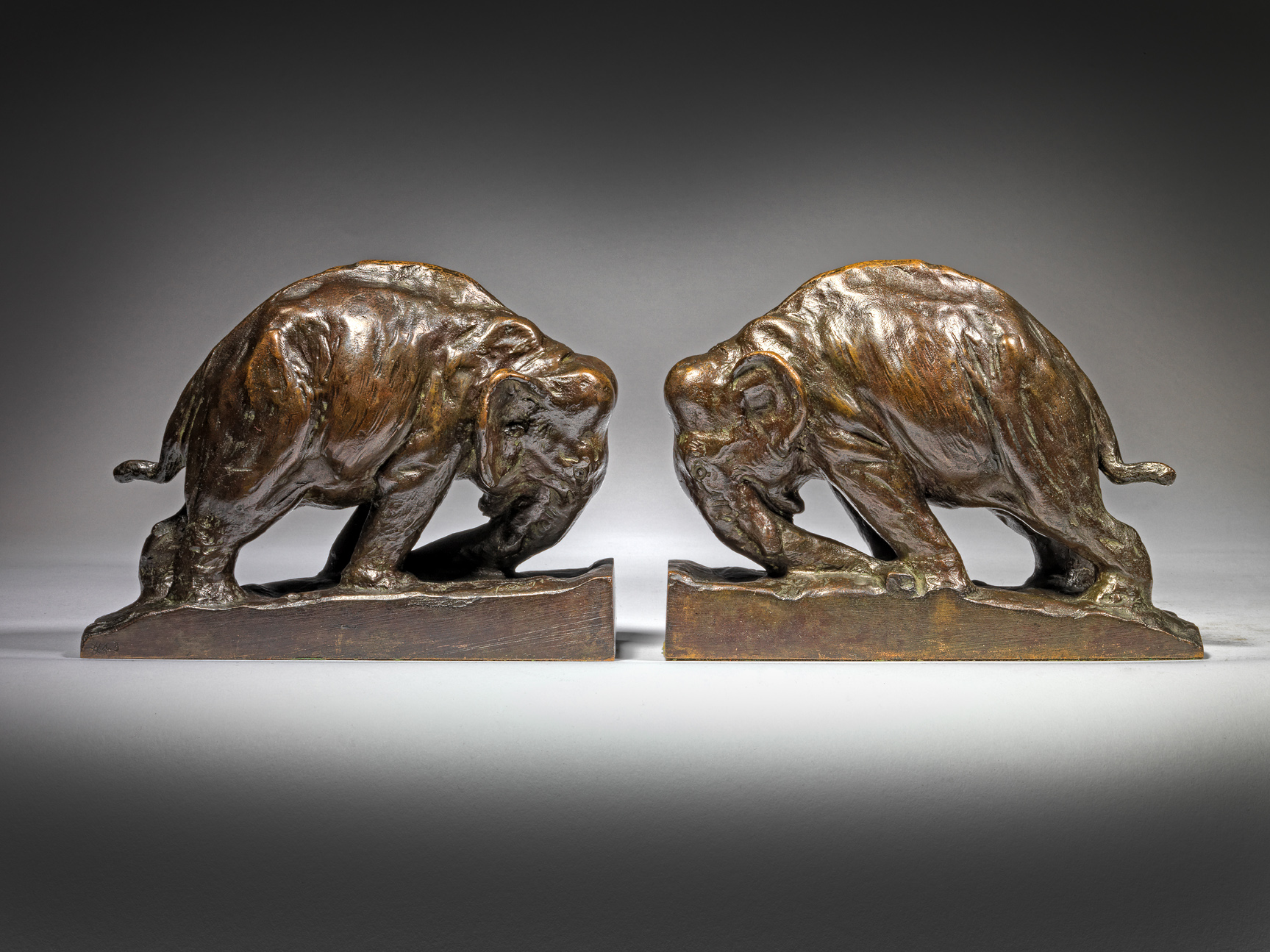 A pair of Elephant Bookends, c. 1925