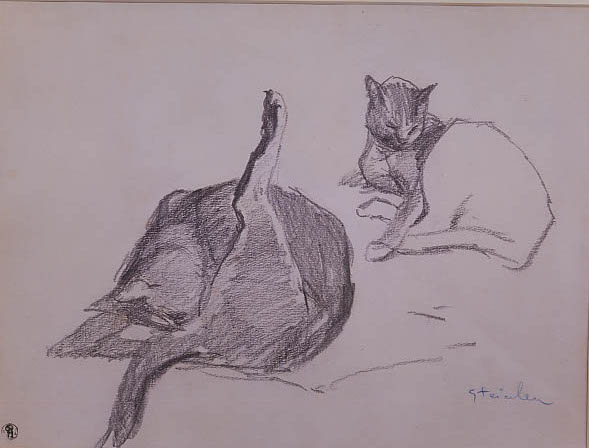 Cats, Sleeping and Preening, Drawing, c. 1900